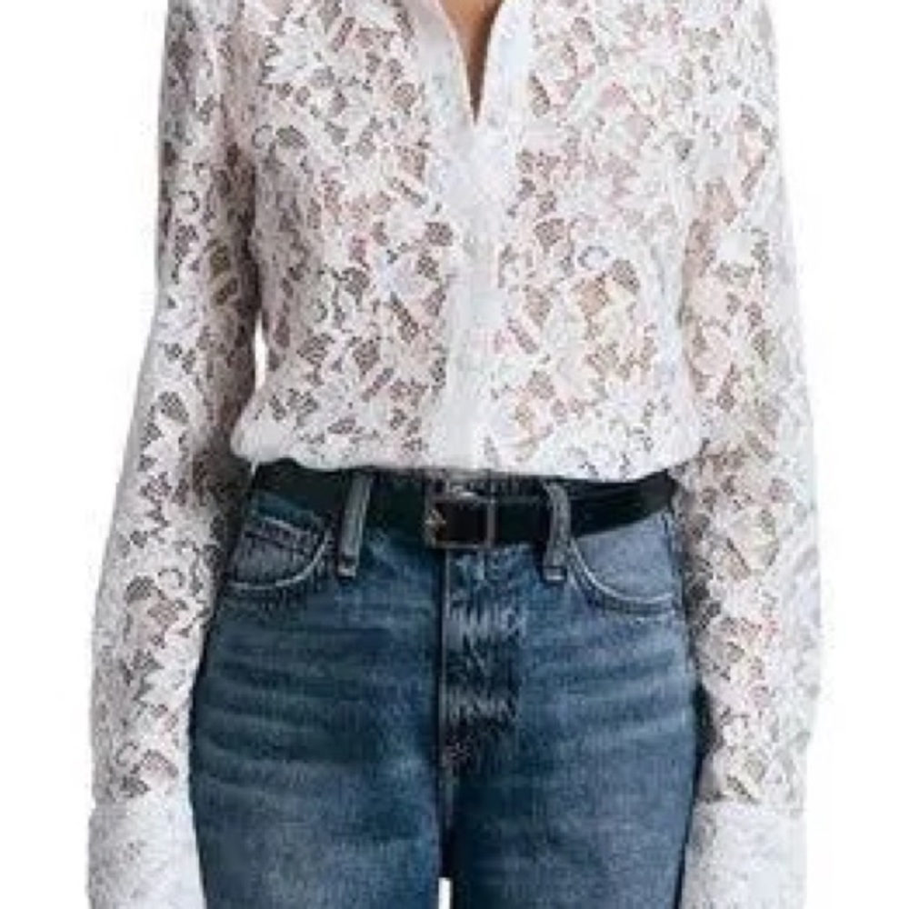 New!RAG & BONE Yvette Lace button down Shirt 
Classic Fit Lace Blouse